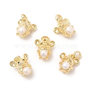 Natural Pearl Pendants, Mouse Charms, with Brass Findings, Real 14K Gold Plated, 20x13.5x10mm, Hole: 3mm(KK-I697-17G)