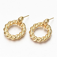 Brass Dangle Stud Earring, Twist Ring, Nickel Free, Real 18K Gold Plated, 29.5x24mm, Pin: 0.7mm(KK-R117-030-NF)
