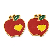 316 Surgical Stainless Steel Charms, with Enamel, Apple with Heart Charm, Golden, 14.5x13x1.2mm, Hole: 1.3mm(STAS-G325-24G)