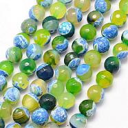 Natural Fire Crackle Agate Bead Strands, Round, Grade A, Faceted, Dyed & Heated, Green Yellow, 8mm, Hole: 1mm, about 47pcs/strand, 15 inch(G-K166-06F-8mm-09)