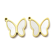 304 Stainless Steel Shell Charms, Butterfly, Real 14K Gold Plated, 13.5x14.5x2mm, Hole: 1.2mm(STAS-L022-010G)