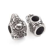 Buddhist 304 Stainless Steel European Beads, Large Hole Beads, Buddha, Antique Silver, 15x10x8.5mm, Hole: 4.8mm(OPDL-G009-32AS)