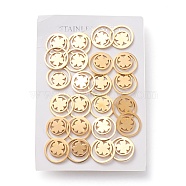 304 Stainless Steel Stud Earrings, with Ear Nuts, Four Leaf Clover, Golden, 17x17x1.5mm, Pin: 0.8mm, 12pairs/card(EJEW-K082-03G)
