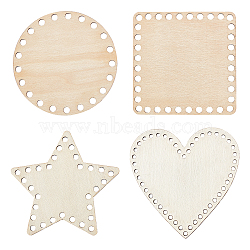 Elite 4Pcs 4 Style Wooden Needlecraft Cross-stitch Embroidered Blank Frame, Star & Heart & Square & Flat Round, BurlyWood, 10~10.5x10~10.5x0.25cm, Hole: 3.5~6mm, 1pc/style(DIY-PH0003-76A)