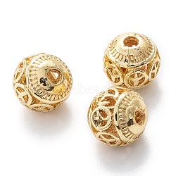 Alloy Hollow Beads, Round with Peace Sign, Cadmium Free & Lead Free, Real 18K Gold Plated, 8x7~8mm, Hole: 1.5~2mm(X1-PALLOY-P238-21G-RS)