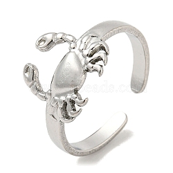 Non-Tarnish 304 Stainless Steel Open Cuff Ring, Crab, Stainless Steel Color, US Size 7 1/2(17.7mm)(RJEW-C067-09P)