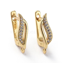 Brass Micro Pave Cubic Zirconia Hoop Earring Findings with Latch Back Closure, with Horizontal Loop, Clear, Golden, 18x5x13.5mm, Hole: 1.6mm, Pin: 1mm(ZIRC-G158-16G)