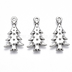 Tibetan Style Alloy Pendants, Lead Free & Cadmium Free, Christmas Theme, Christmas Tree, Antique Silver, 26.5x14x2mm, Hole: 1.6mm, about 400pcs/500g(TIBE-N010-30AS-RS)