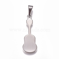 304 Stainless Steel Pendants, Stamping Blank Tag, Guitar, Stainless Steel Color, 40x14x1.5mm, Hole: 10x4.5mm(STAS-I135-21P)
