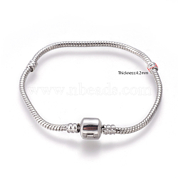 Brass European Style Bracelets Making, with Brass Clasps, Clasp without Logo, Platinum, 18cm(excluding the length of clasp), 3mm(PPJ004Y)