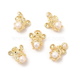 Natural Pearl Pendants, Mouse Charms, with Brass Findings, Real 14K Gold Plated, 20x13.5x10mm, Hole: 3mm(KK-I697-17G)