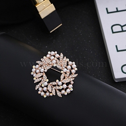 Imitation Pearl Alloy Brooch, with Crystal Rhinestone, Flower, 50x50mm(PW-WG21397-05)