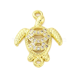 Brass Micro Pave Clear Cubic Zirconia Connector Charms, Turtle Links, Real 16K Gold Plated, 19x14.5x2.5mm, Hole: 1.2mm(KK-D325-06G-01)