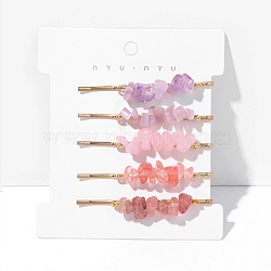 Natural & Synthetic Gemstone Chips Hair Bobby Pins for Women Girl, with Metal Pins, 58mm, 5pcs/set(PW-WG26667-02)