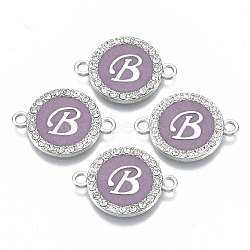 Alloy Enamel Links Connectors, with Crystal Rhinestones, Flat Round with Letter, Silver Color Plated, Letter.B, 22x16x2mm, Hole: 1.8mm(ENAM-TAC0003-01S-01B)