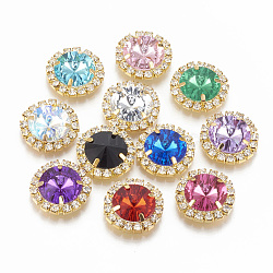Brass Rhinestone Flat Back Cabochons, with Acrylic Rhinestone, Flat Round, Golden, Mixed Color, 24.5~25x8mm, Hole: 10mm(RB-S048-15)