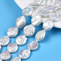 Natural Keshi Pearl Beads Strands, Cultured Freshwater Pearl, Flat Round, WhiteSmoke, 18.5~22x15.5~17.5x4.5~8mm, Hole: 0.8mm, about 20~22pcs/strand, 14.76''~15.43''(37.5cm~39.2cm)(PEAR-S018-04C)