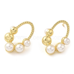 Rack Plating Brass Micro Pave Cubic Zirconia Stud Earring, with Plastic Imitation Pearl, Long-Lasting Plated, Cadmium Free & Lead Free, Oval, Real 18K Gold Plated, 21x15.5mm(EJEW-C079-05G)