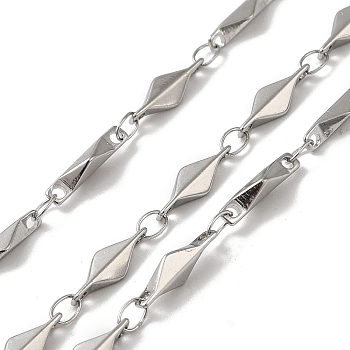 304 Stainless Steel Rhombus Link Chains, with Spool, Soldered, Stainless Steel Color, 11.5x4x2mm