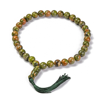 Natural Unakite Beads Stretch Bracelets, with Tassels, 15-3/8 inch(39cm)