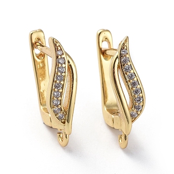 Brass Micro Pave Cubic Zirconia Hoop Earring Findings with Latch Back Closure, with Horizontal Loop, Clear, Golden, 18x5x13.5mm, Hole: 1.6mm, Pin: 1mm