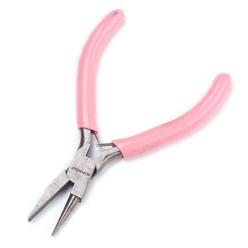 45# Carbon Steel Jewelry Pliers, Round Nose Pliers, Polishing, Pink, 12.2x7.2x0.85cm