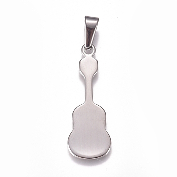 304 Stainless Steel Pendants, Stamping Blank Tag, Guitar, Stainless Steel Color, 40x14x1.5mm, Hole: 10x4.5mm
