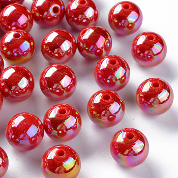 Opaque Acrylic Beads, AB Color Plated, Round, FireBrick, 16x15mm, Hole: 2.8mm, about 220pcs/500g