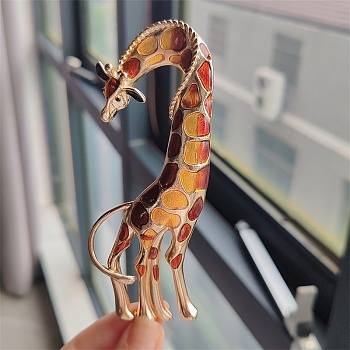 Alloy Enamel Brooches, Giraffe, Orange, 112x40mm