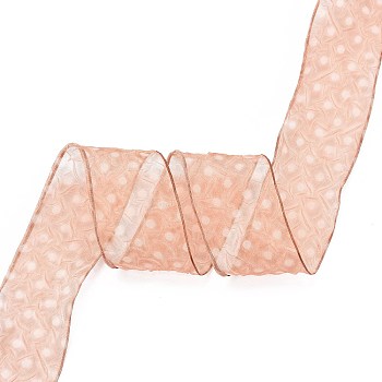 20 Yards Polyester Mesh Ribbon, Pleated Polka Dot Ribbon for Wedding, Gift, Party Decoration, Dark Salmon, 1-5/8 inch(42mm), about 20.00 Yards(18.29m)/Roll
