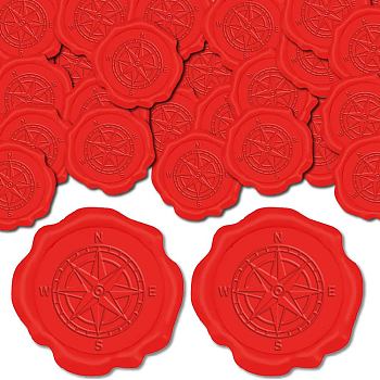 100pcs Adhesive Wax Seal Stickers, Envelope Seal Decoration, For Craft Scrapbook DIY Gift, Red, Compass, 30mm, 100pcs/box