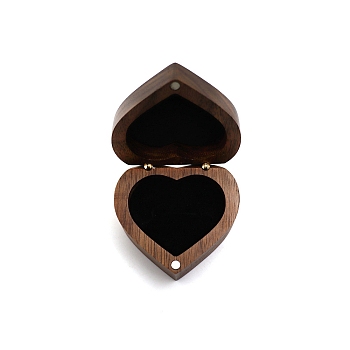 Heart Wooden Ring Boxes, Magnetic Wood Ring Storage Case with Velvet Inside, for Wedding, Valentine's Day, Black, 6x5.5x3.3cm