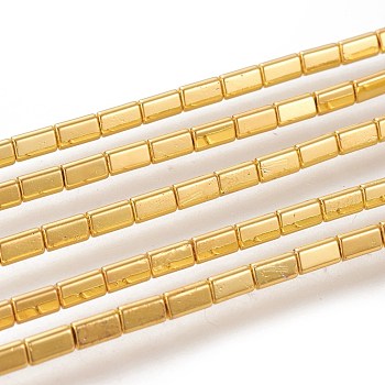 Electroplated Non-magnetic Synthetic Hematite Beads Strands, Long-Lasting Plated, Triangular Prism, Golden Plated, 5x3mm, Hole: 1mm, about 80pcs/strand, 16.22 inch(41.2cm)