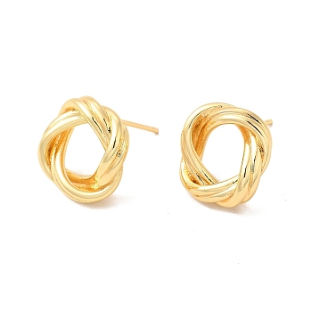 Rack Plating Brass Hollow Out Round Knot Stud Earrings for Women, Lead Free & Cadmium Free, Real 18K Gold Plated, 15.5mm, Pin: 0.8mm