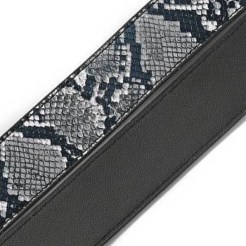 PU Leather Crossbody Shoulder Straps, Wide Purse Handles, with Alloy Swivel Eye Bolt Snap Hook, Flat with Snake Skin Pattern, Black, 102x4.1x0.25cm