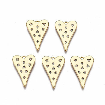 5Pcs Brass Micro Pave Clear Cubic Zirconia Pendants, Nickel Free, Heart, Real 18K Gold Plated, 20x13.5x1.5mm, Hole: 1.2mm