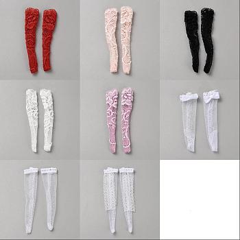 GOMAKERER 16 Pairs 8 Colors Cloth Doll Lace Fishnet Long Socks, for Doll Decoration, Mixed Color, 116~130x20~8x1.5~3.5mm, 2 pairs/color
