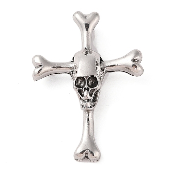 Tibetan Style Alloy Pendants, Cadmium Free & Lead Free, Cross with Skull, Antique Silver, 48x34.5x16.5mm, Hole: 5x9mm