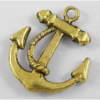 Tibetan Style Alloy Pendants, Anchor, Lead Free and Cadmium Free, Antique Golden, about 20mm wide, 23mm long, hole: 2mm