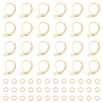 40Pcs Brass Leverback Earring Findings, with Loops & 40Pcs Jump Rings, Long-Lasting Plated, Cadmium Free & Lead Free, Real 18K Gold Plated, 16x10x2mm, Hole: 1.2mm