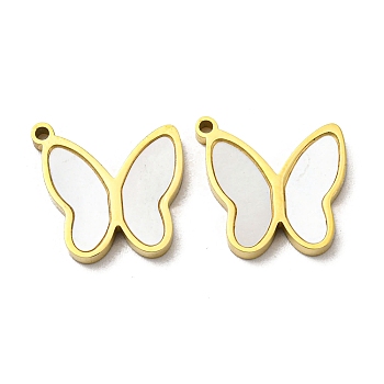 304 Stainless Steel Shell Charms, Butterfly, Real 14K Gold Plated, 13.5x14.5x2mm, Hole: 1.2mm