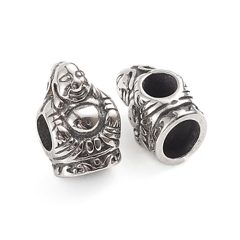 Buddhist 304 Stainless Steel European Beads, Large Hole Beads, Buddha, Antique Silver, 15x10x8.5mm, Hole: 4.8mm