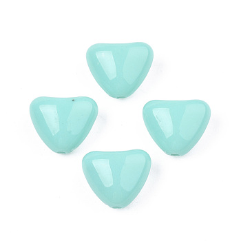Opaque Acrylic Beads, Heart, Turquoise, 11x13x7mm, Hole: 1.6mm, about 900pcs/500g