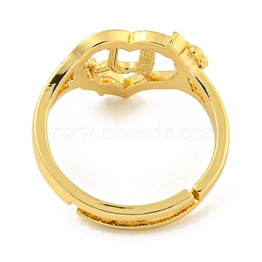 Heart with Letter & Flower Rack Plating Brass Adjustable Rings for Women(RJEW-I105-05G-U)-3