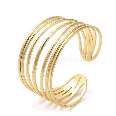 Ion Plating(IP) 304 Stainless Steel Multi Line Cuff Bangles for Women(BJEW-L682-009G)-3