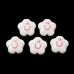 Handmade Porcelain Beads, Cloud & Smiling Face Pattern, Bright Glazed Porcelain, White, 14.5x15.5x6mm, Hole: 2.6mm(PORC-F013-02)