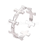 Non-Tarnish 304 Stainless Steel Cross Open Cuff Ring for Women, Stainless Steel Color, Inner Diameter: 17mm(RJEW-K245-26P)