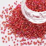 Glass Cylinder Beads, Seed Beads, Opaque Colours Rainbow, Round Hole, Red, 1.5~2x1~2mm, Hole: 0.8mm, about 8000pcs/bag, about 1pound/bag(SEED-S047-M-001)