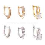 12Pcs 6 Style Brass Micro Pave Cubic Zirconia Hoop Earring Findings, with Latch Back Closure, Ear Wire, Platinum & Golden, 17.5~19x2.5~8x12.5~17.5mm, Pin: 0.8~1.2mm, 2pcs/style(ZIRC-PJ0001-06)