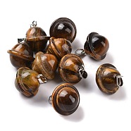 Natural Tiger Eye Pendants, Planet Charms, with Platinum Plated Alloy Snap on Bails, 19.5~21.5x18~18.5mm, Hole: 5.5x3.3mm(G-B041-01P-10)